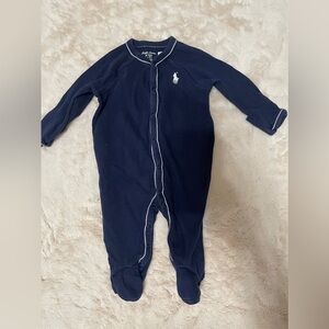 Ralph Lauren Dark Blue Baby cotton Jersey footed coverall